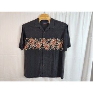 Ocean Pacific Black Floral Hawaiian Button Down Short Sleeve Shirt Men's XXL